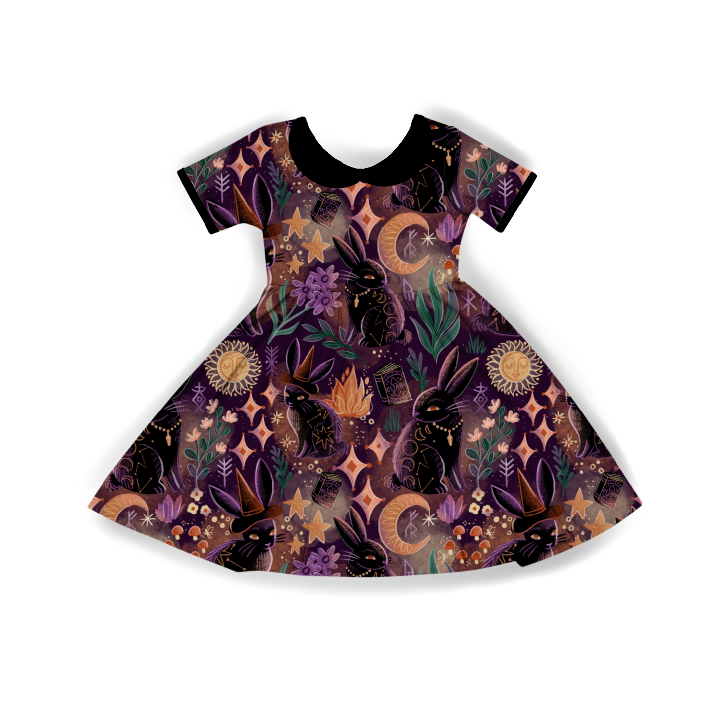 Ostara Bamboo twirl Dress - Mystical Bunnies, Moons + Stars !