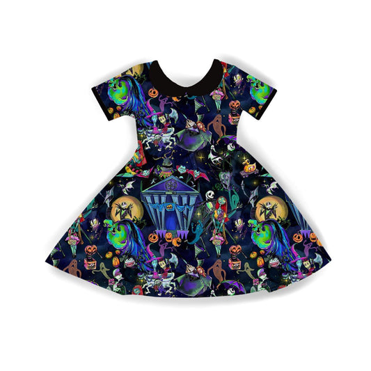 Short Sleeve- The Storyteller Nightmare Spooky Moody Bamboo Twirl Dress! Lock + Shock!