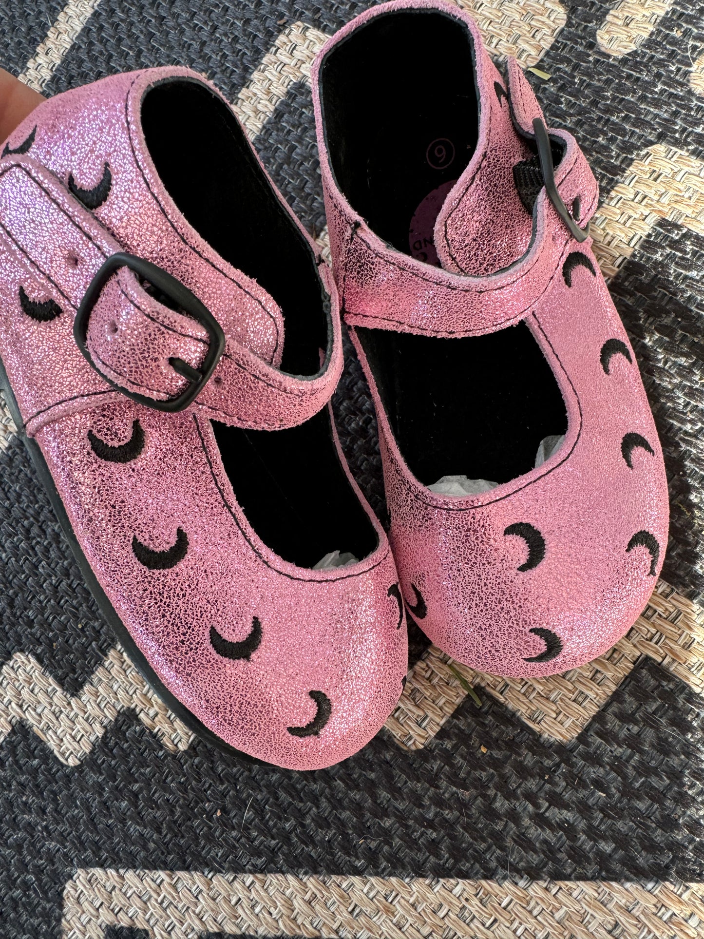 Ready to Ship! Pink Pastel Moon Witch Black Crescent Mary Janes- Luxe + Embroidered