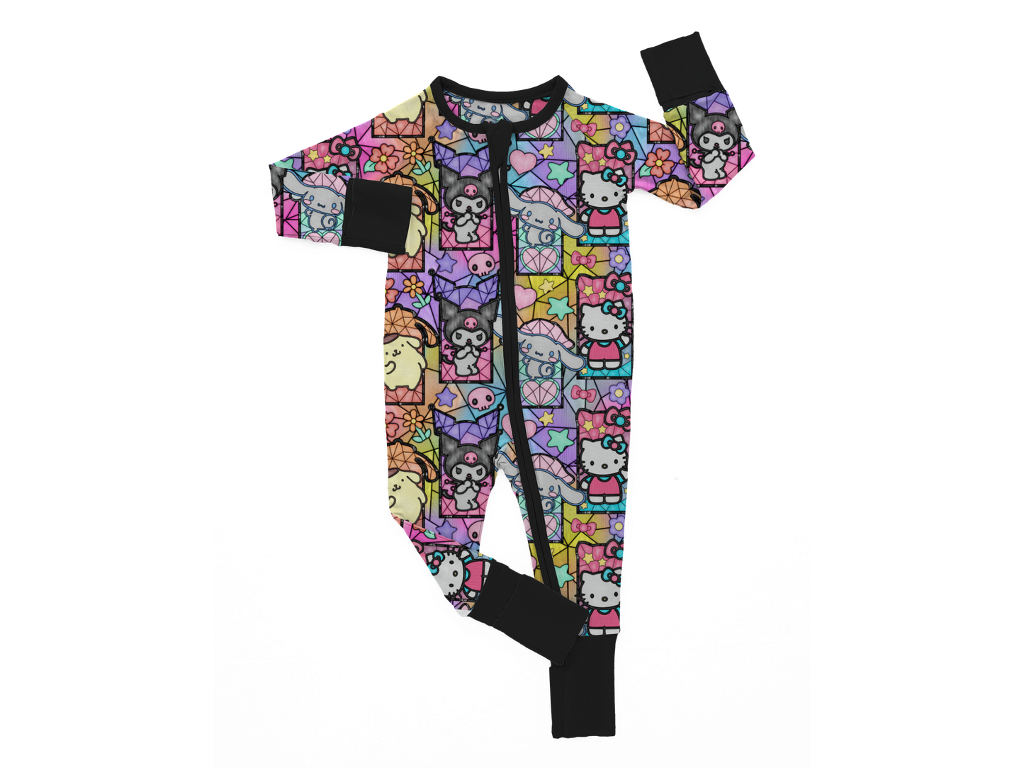 Bright and Cute Magical Kitty + Friends Zip Romper! Extended zip sizes!