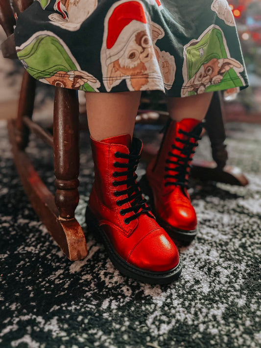 Ready to Ship- Christmas Red Metallic Vintage Combat Boots!