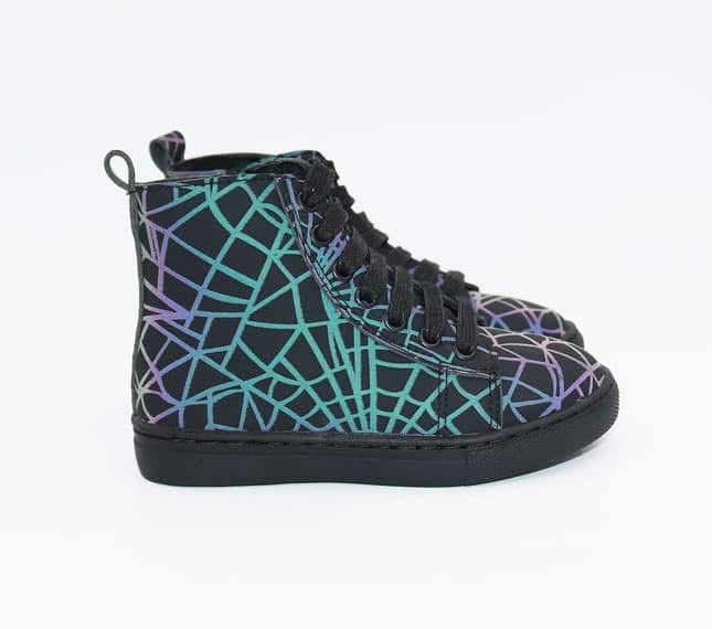 Ready to Ship -- Spooky Reflective Spiderweb HighTOPS! They Glow in the light!