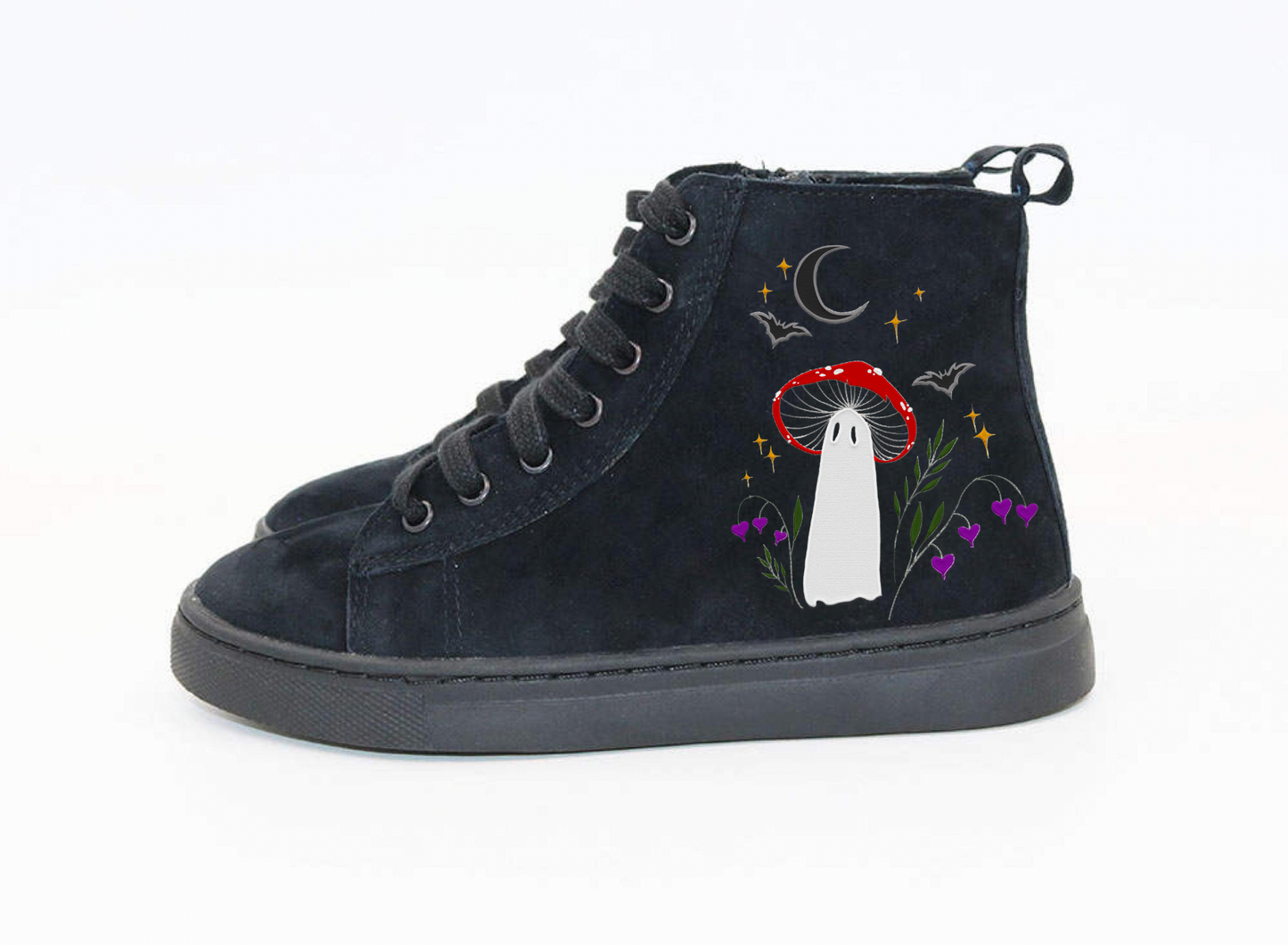 READY TO SHIP -MUSHROOM GHOSTIE + COTTAGE CORE VIBES EMBROIDERED HIGHTOP SNEAKER