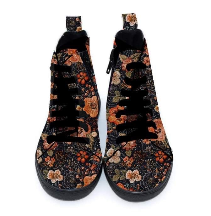 READY TO SHIP - VICTORIAN SALEM Fall Floral Faux Embroidery Hightop Sneaker