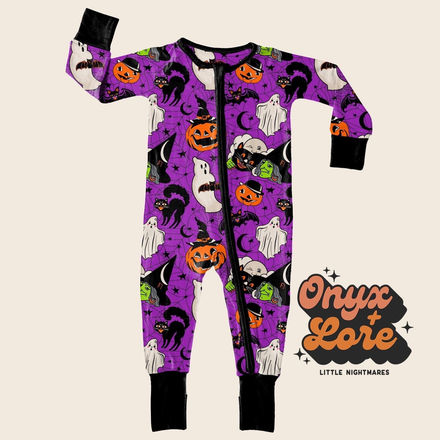 Ready to Ship- Vintage Halloween Zip Romper! Witches + Ghosts + Pumpkins