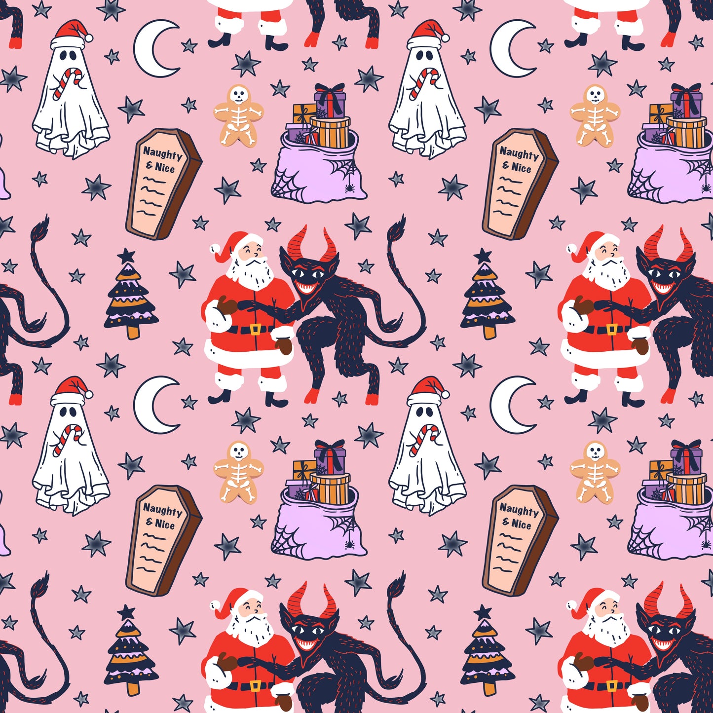 Krampus + Kringle Two Piece PINK Bamboo Set! Matching Family! GothMAS!