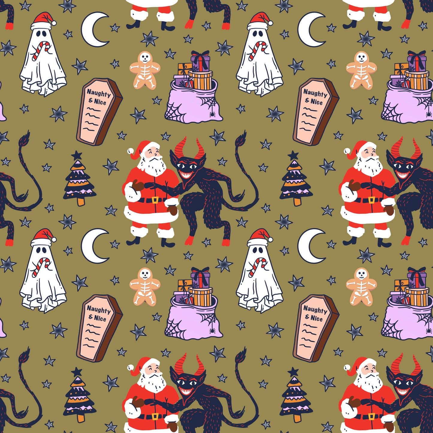 KRAMPUS + KRINGLE Spooky Gothmas Bamboo Overalls! Ghosties + Gingerdead Man!