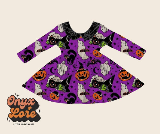 Ready to Ship- Vintage Halloween Ghosts + Pumpkins Twirl Dress!!