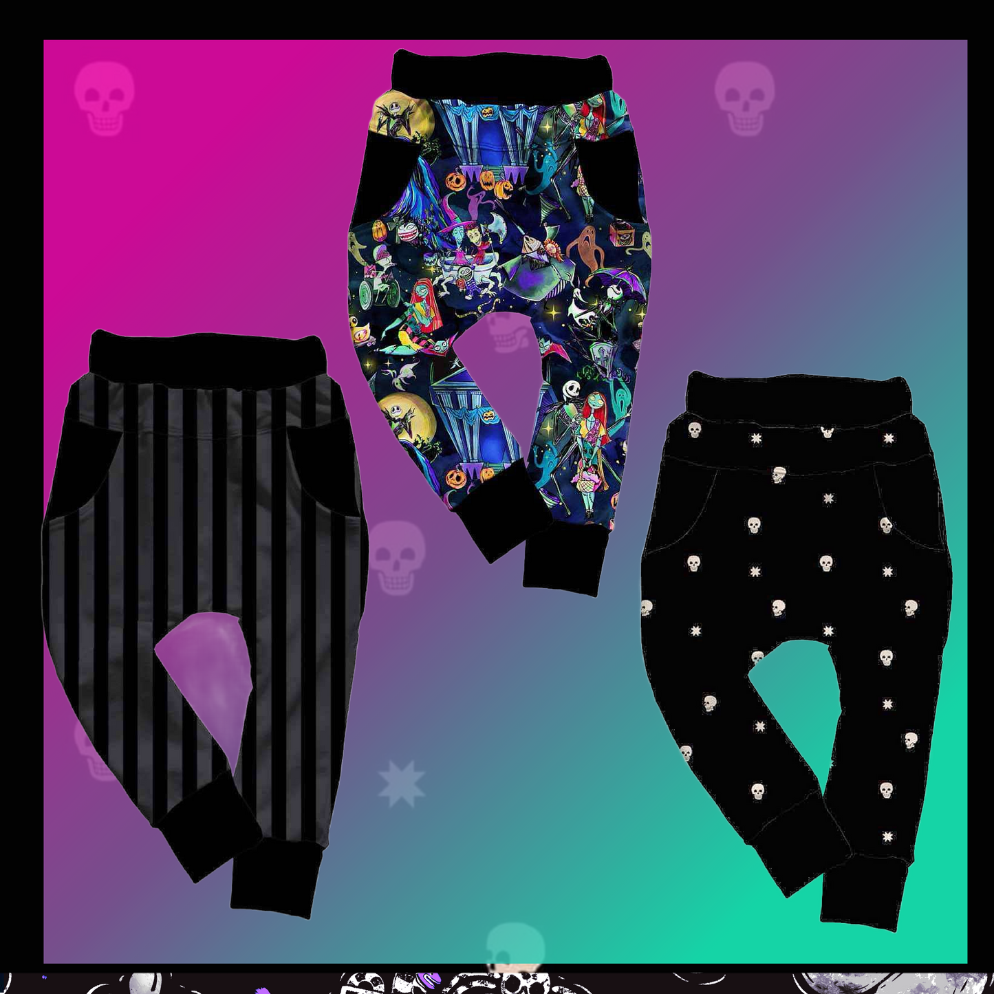 Spooky Basics Terry Jogger Set! Nightmare + Nevermore + Snowskull! 3 Pairs of Joggers!