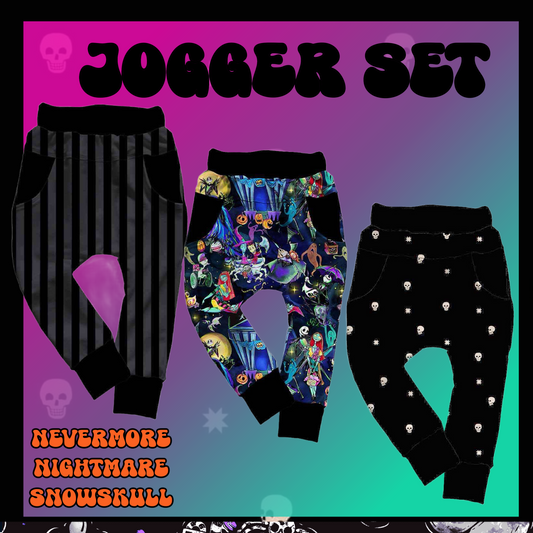 Spooky Basics Terry Jogger Set! Nightmare + Nevermore + Snowskull! 3 Pairs of Joggers!