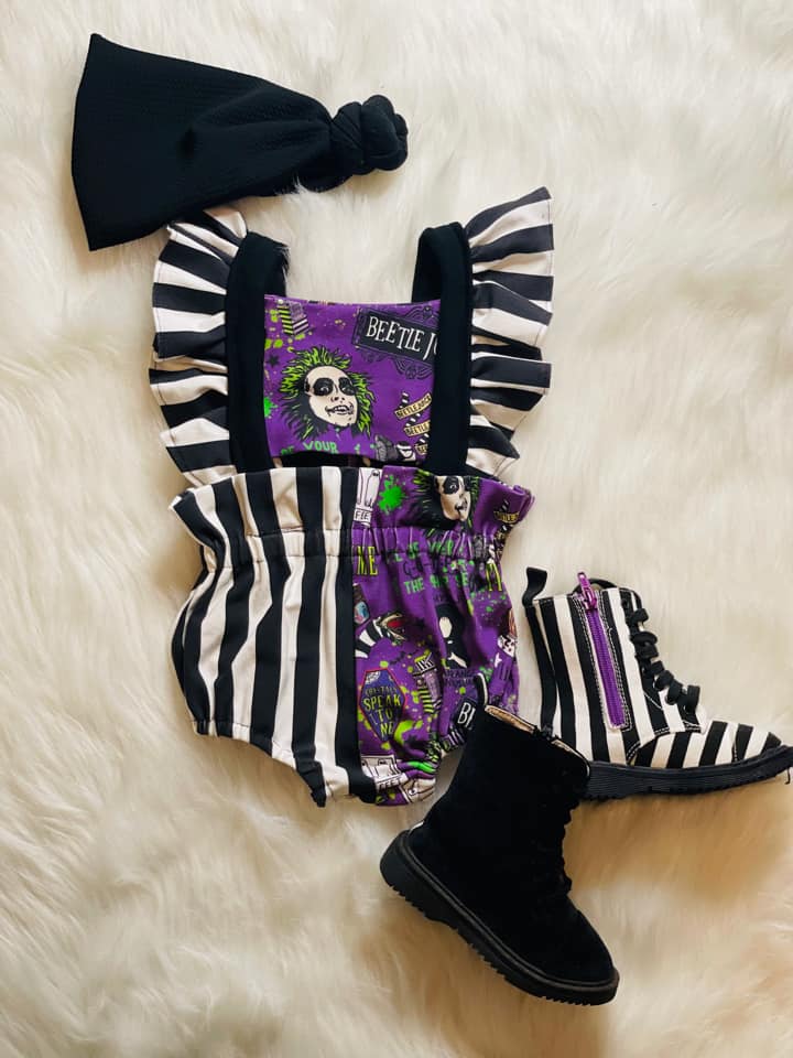 Ready to Ship- Spooky Burton Canvas Combat Boot- Thick stripes! Halloween VIbes