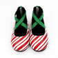Red Striped Candy Cane Aura X Flats! Green Metallic elastic