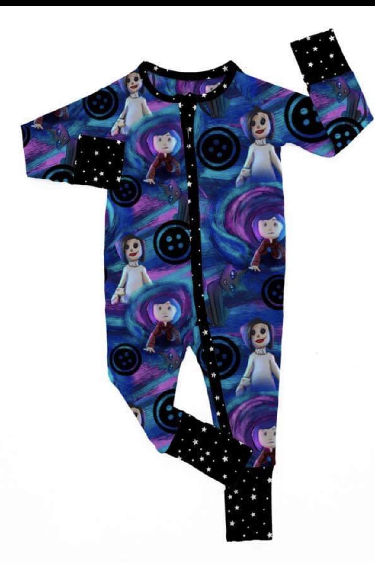 READY TO SHIP--Spooky Button Eyes GIrl + Family Zip Rompers
