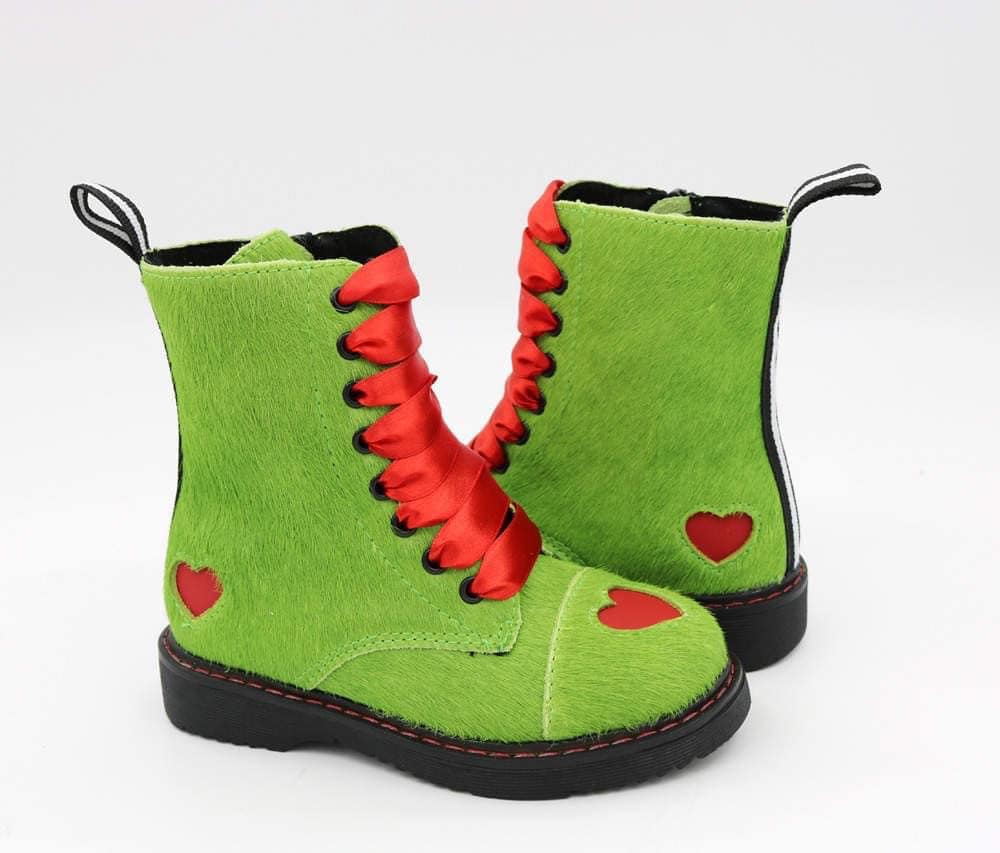 You're Mean One Holiday Combat Boots - Red Heart