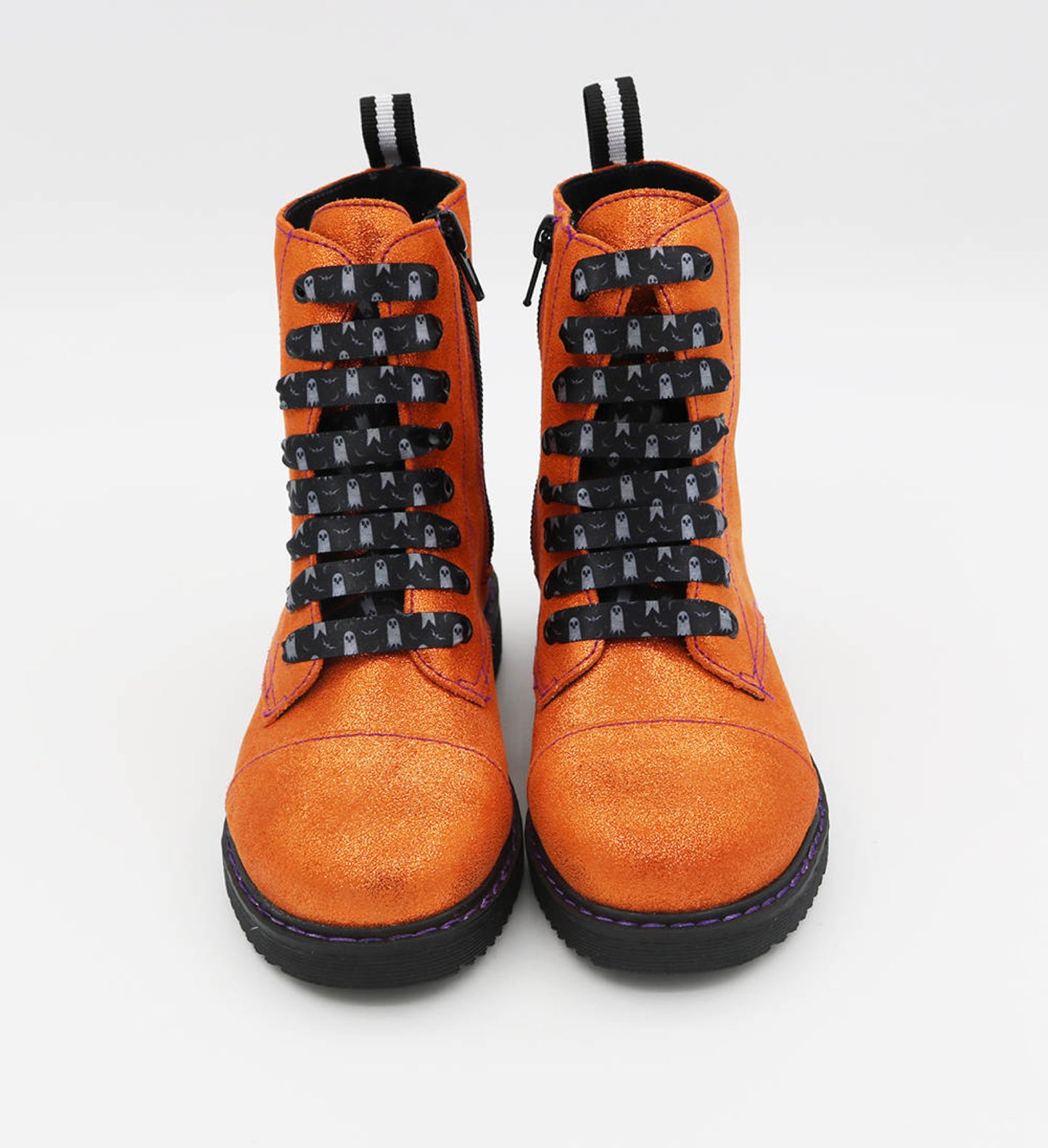 Enchanted Orange Hocus Pocus Shimmer Combat Boots w/ Ghostie + Black Laces