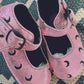 Ready to Ship! Pink Pastel Moon Witch Black Crescent Mary Janes- Luxe + Embroidered