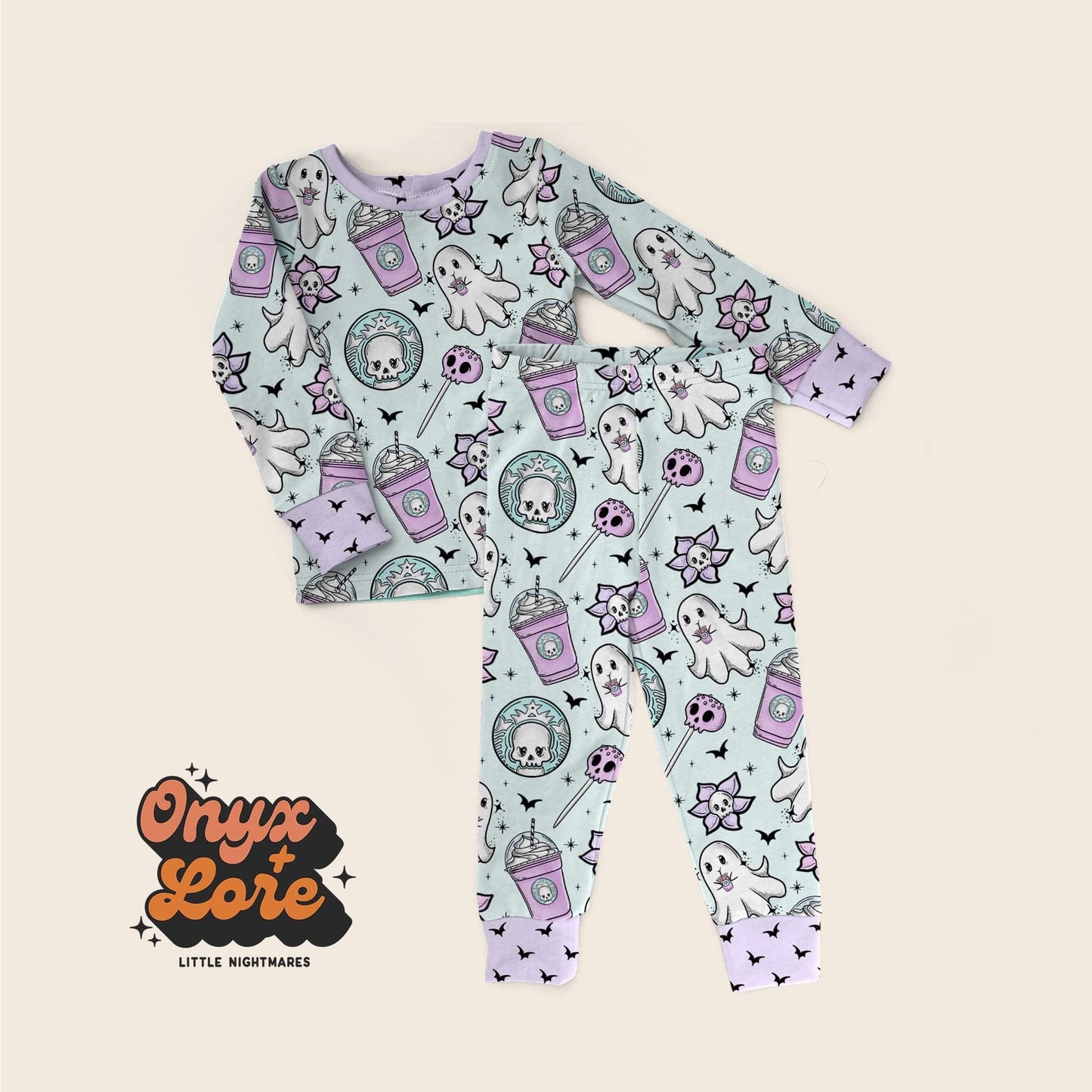 Ready to Ship Starbie Ghouls-- Pastel Goth Vibes Two Piece Bamboo Pajamas