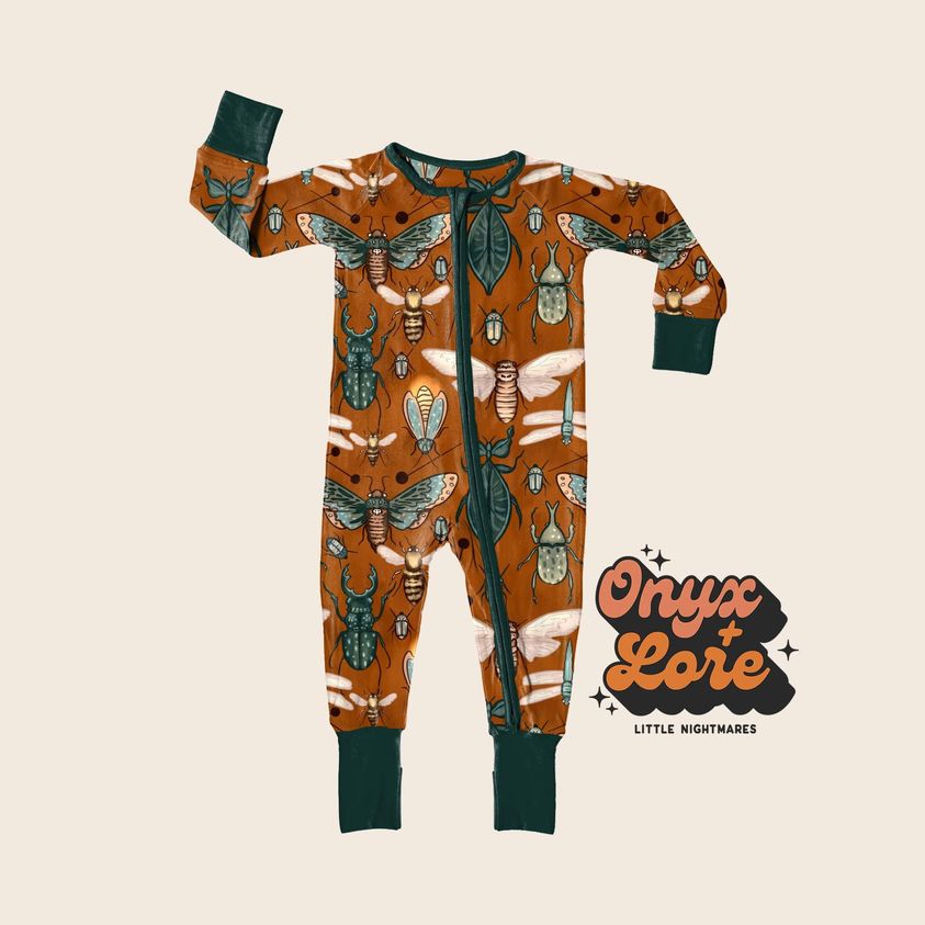 Ready to Ship -Oddities Inspired Magical Bugs Bamboo Zip Romper